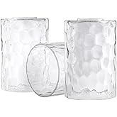 3 Pack Clear Hammered Glass Lamp Shade Replacement, 1-5/8 Inch Fitter, 6-1/16" Tall, Water Ripple Cylinder Glass Lighting Fix