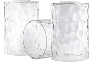 GOLDSWIFT 3 Pack Clear Hammered Glass Lamp Shade Replacement, 1-5/8 Inch Fitter, Water Ripple Cylinder Glass Globe Cover for Light Fixture
