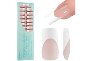Vansiho French Gel Nail Tips, 150Pcs Long Square Gel Nail Tips, French Tips Press on Nails, French Square No Need to File 3 in 1 Pre-French Gel Tips, Fake Nails for Nail Art DIY 15 Sizes