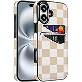 Obbii for iPhone 16 6.1 inch Case with Card Holder Soft Leather Wallet Case Protective Shockproof Hard Cover for Women Man (Checkerboard, iPhone 16 6.1 inch)