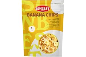 Sunbest Natural Banana Chips - 80 Oz (5 lbs) 1 Pack - Sweetened Banana for Snacking, Baking, & Cooking - Vegan, Kosher, Non-GMO, Plant Based Dry Cut Fruit