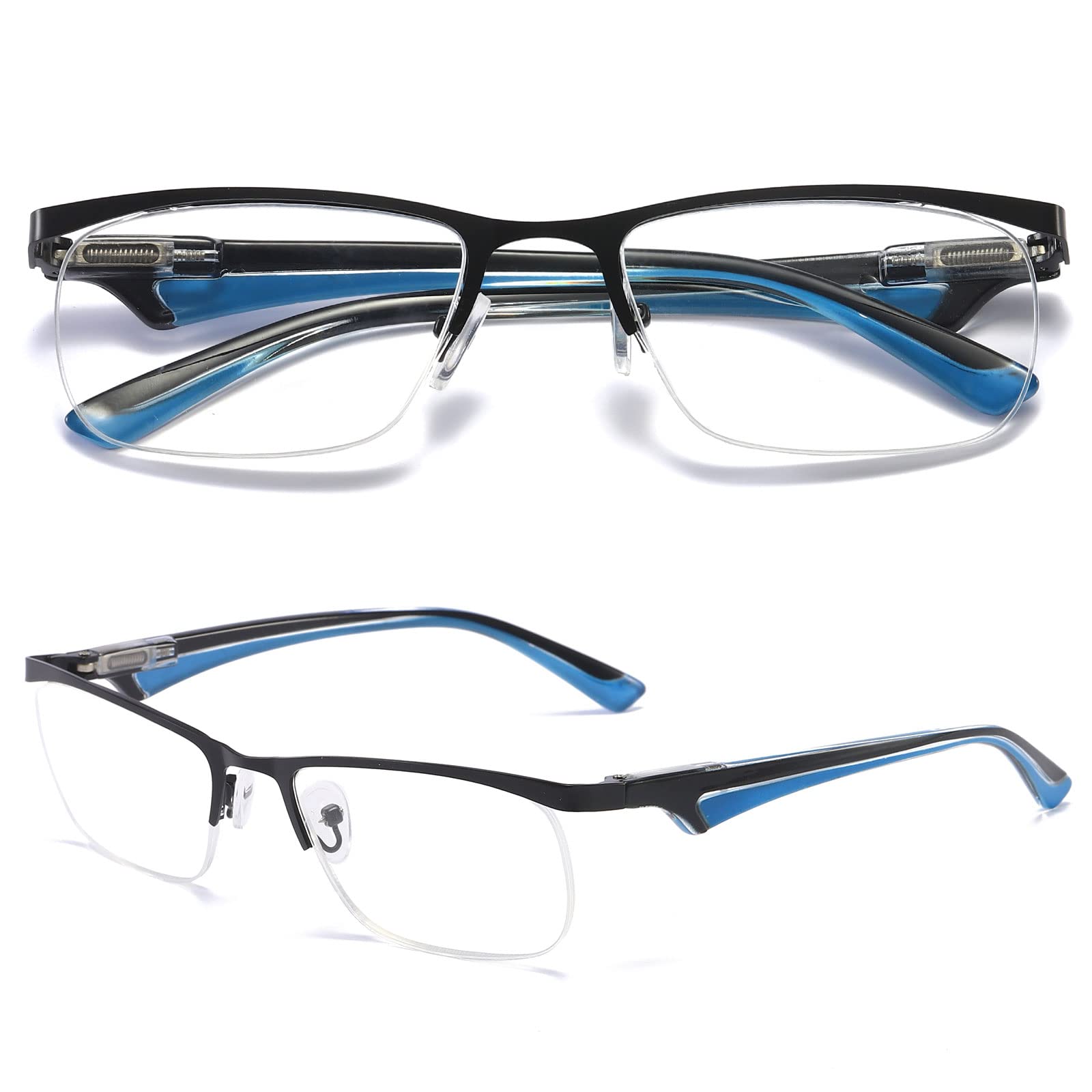 MAGIMODAC Anti Blue Light Reading Glasses Metal Half Frame Rim Readers Glasses for Men and Women Fashion (1.5, Blue)