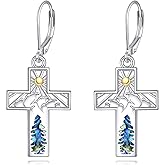 YFN Cross Earrings Sterling Silver Abalone Shell Mountain Dangle Drop Earrings Jewelry Gifts for Women