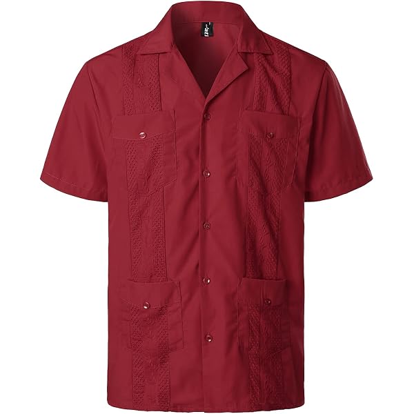 Men's Cuban Guayabera Shirts 2-Pack - Short Sleeve Button Down, Royal & Red, Comfort Fit - View #5