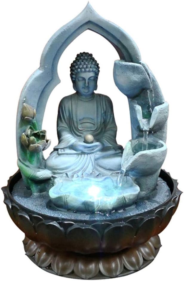 Indoor RelaxationFountain Buddha Fountain - 13 Inches Buddha Tabletop Water Fountain for Home&Office Decoration, Decorative Sculpture with LED Light&Rotating Ball for Good Luck Keeping Tabletop Water