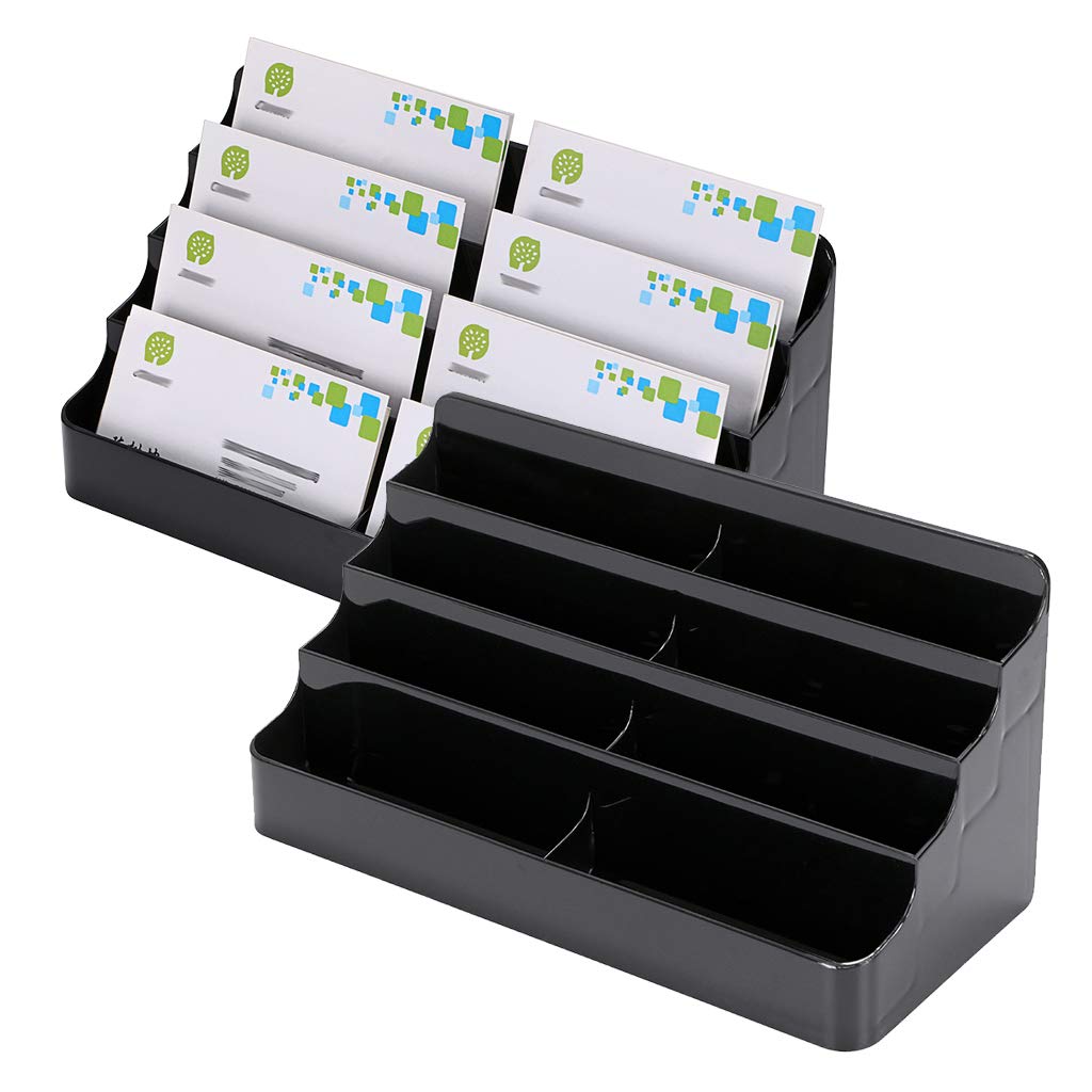 BTSKY 2 Pcs Black Acrylic Business Card Holders - 8 Pocket Desktop Business Card Stands Countertop Acrylic Index Card Organizer for Desk Tidy Office Accessories