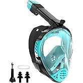 Snorkeling Gear for Adults, Full Face Snorkel Mask, Scuba Diving Mask with Detachable Camera Mount, 180 Degree Panoramic View Anti-Leak Anti-Fog