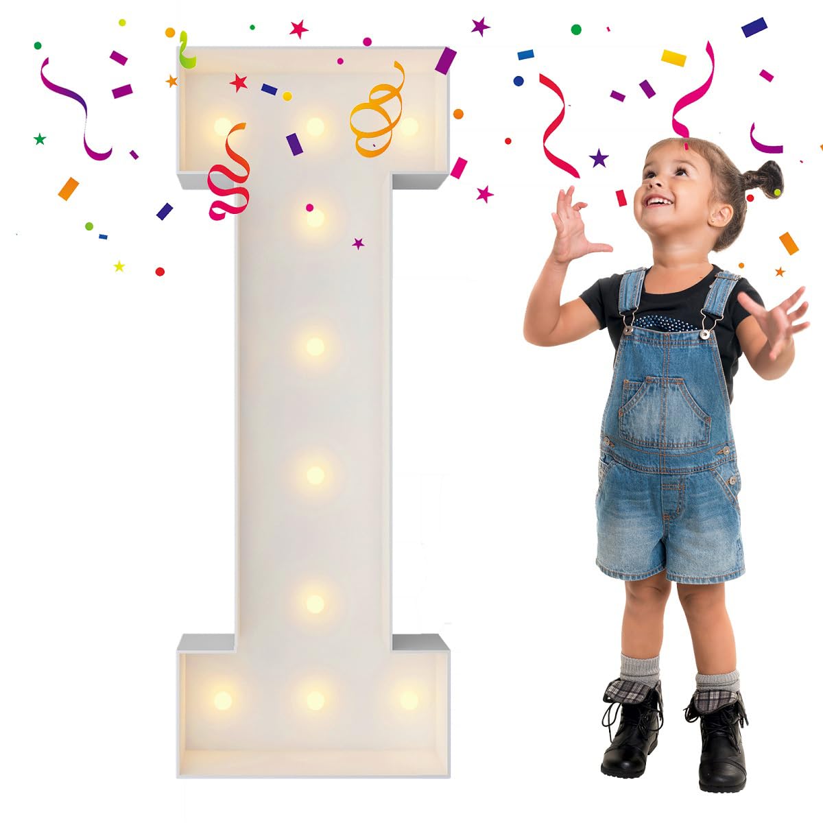 Photo 1 of Merry Mosaics 3FT Marquee Light Up Letters, Large Marquee Letters, Mosaic Balloon Frame Letters Big Letters for Engagement Wedding Decorations Birthday Party Backdrop Decor, Balloon Arch Kit Letter I