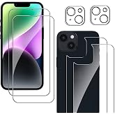YISPIRIN Screen Protector for iPhone 14, 2 Pack Front Screen and 2 Back Glass Protector,2 Pcs Camera Lens Protector, 9H Hardness Protective Film,Easy Installation with Alignment Tool