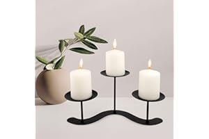 AJART Home Decor Candle Holder Fireplace: 10 inch Metal Pillar Candelabra for Outdoor Wedding Party - Black Candle Stand for Indoor Dining Living Room - Advent Halloween Christmas