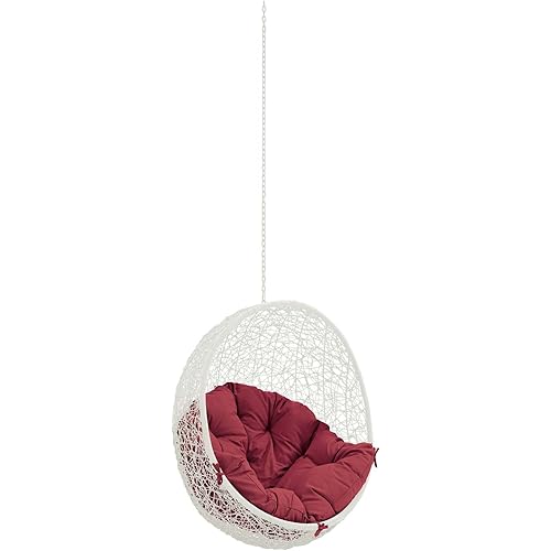 Modway EEI-2654-WHI-RED Hide Wicker Rattan Outdoor Patio with Hanging Steel Chain, Swing Chair Without Stand, Red