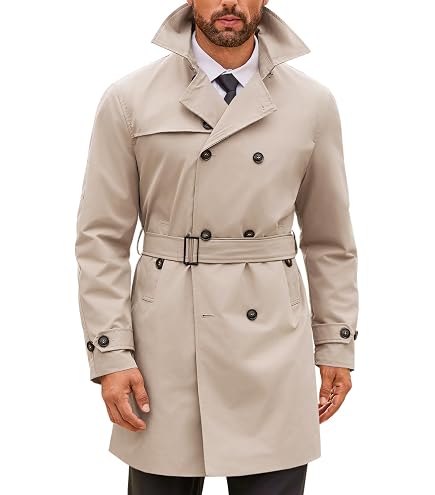 Amazon.com: Men's Luxury Mid Length Trench Coat Long Wool Overcoat