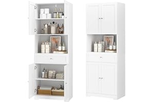 HIFIT Tall Bathroom Storage Cabinets with Drawer, Modern Linen Cabinet with Doors & Shelves, 67"H Tall Storage Cabinet Freestanding for Bathroom, Dining Room, Kitchen & Pantry, Laundry, Narrow Corner, White