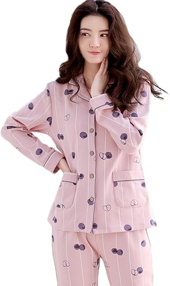 Amazon レディース パジャマ ルームウェア 姫系 ナイトウェア おしゃれ 綿 前開き 部屋着 寝巻き 化粧着 長袖 女性 上下セット パンツ 可愛い パープル プレゼント 春夏 韓国風 M L Xl Xxl パジャマ ルームウェアセット 通販
