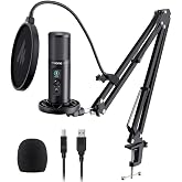 MAONO Condenser PC Microphone w/USB Cable/Boom Arm/Pop Filter/Shock Mount | Computer Studio Mic with Mute Button, Gain Knob, Headphone Monitor for Podcast Stream Record Singing Content Creation, PM422