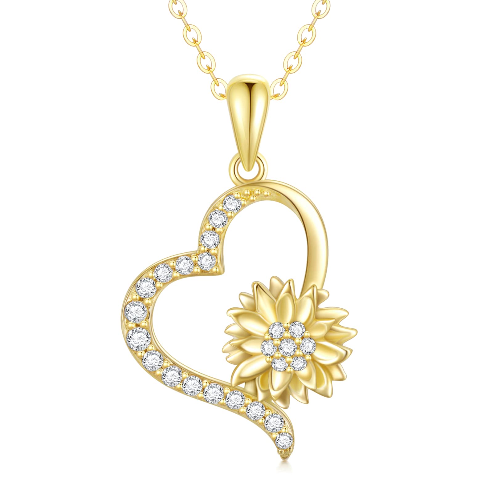 SISGEM 9 ct Gold Sunflower Necklace for Mum, Solid Yellow Gold Opening Heart Pendant Necklace, You are My Sunshine, for Women Girls Ladies Sisters, 16"+1"+1"