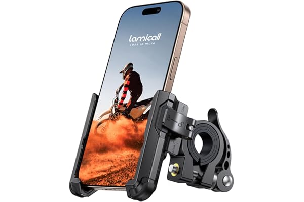 Lamicall Motorcycle Bike Phone Mount - [No Block Camera] [1s Lock] Bike Cell Phone Holder Clamp, Bicycle Scooter Handlebar Cl