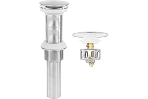 Rackickyer Bathroom Sink Drain,Drain Stopper Bathroom Sink Without Overflow,Pop Up Drain Assembly with Detachable Strainer Basket,Built-in Anti-Clogging, Stainless Steel Nut Brushed Nickel