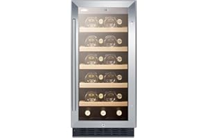 SUMMIT APPLIANCE Summit ALWC15 15" Wide Built-In Wine Cellar, ADA Compliant; 2.2 cu.ft.; 23 Bottle Capacity; Stainless Steel Trimmed Glass Door; Factory Installed Lock; Digital Display; Automatic Defrost