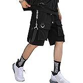 XYXIONGMAO Men's Casual Black Streetwear Techwear Hip Hop Black Cargo Pants Shorts Sweatpants Joggers for Men(Black,M)