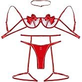 WMZRKY 4Pcs Sexy Lingerie Set For Women Naughty Outfits, Bow Lingerie Underwire Christmas Valentines Lingerie