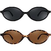 FEISEDY 2 Pack Vintage Oval Sunglasses for Women Men 90s Narrow Lightweight Shades Y2k Trendy Sunnies B1159