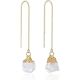 Fremttly Crystal Dangle Earrings, Long Chain Drop Earrings Gemstone Threader Earrings 14K Gold Plated Earrings for Women Trendy