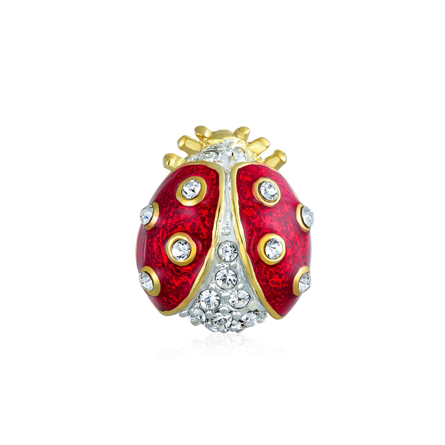 Lucky Ladybug Red Gold Plated Enamel Crystal Insect Lapel Push Pin For Women For Teen