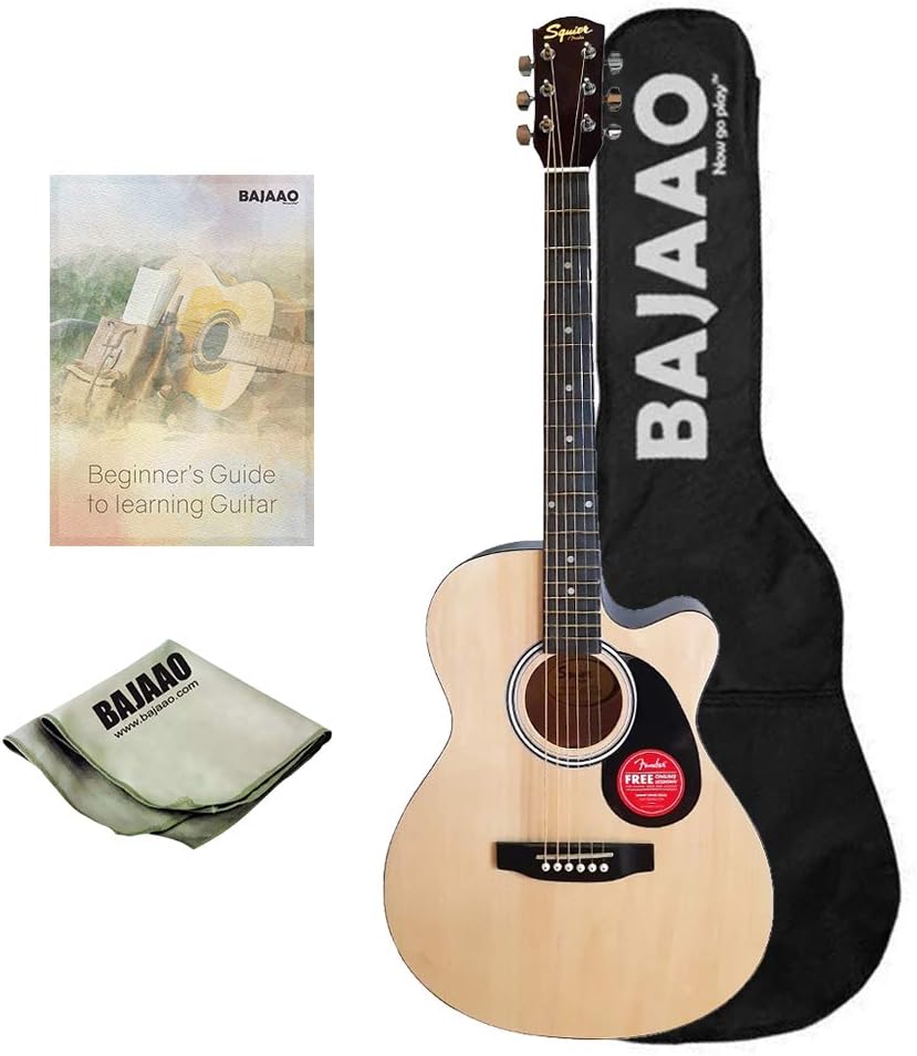 Fender Sa 135C 39 Inch 6 String Cutaway Acoustic Guitar Gig-Bag, Polishing Cloth, Strap, Picks & E-Book - Natural - Mahogany Wood