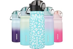 BJPKPK Insulated Water Bottle 18oz Stainless Steel Water Bottles With Straw And Carry Handle Double Wall Metal Thermos,Sky Blue Leopard