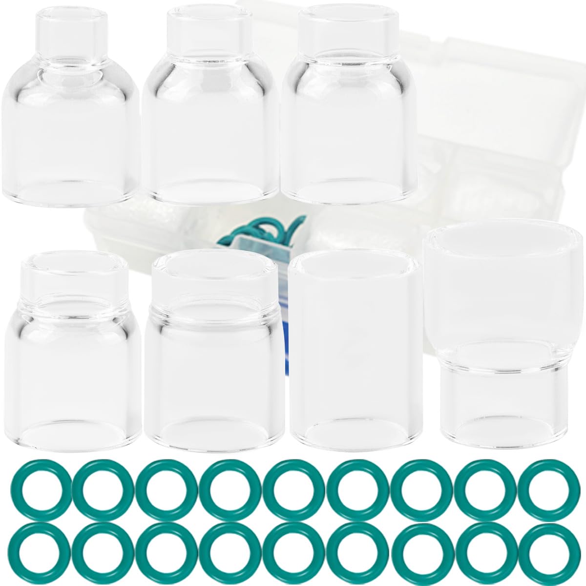EATBALE 27PCS for Tig Welding consumables 4#~12# Glass Cup for TIG Welding Torch SR WP-9/17/18/20/25/26 with 7PCS Glass Cup, 20PCS O-Rings, 1PC Accessories case