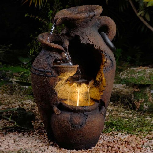 Old Fashion Pot Outdoor Fountain with LED Light