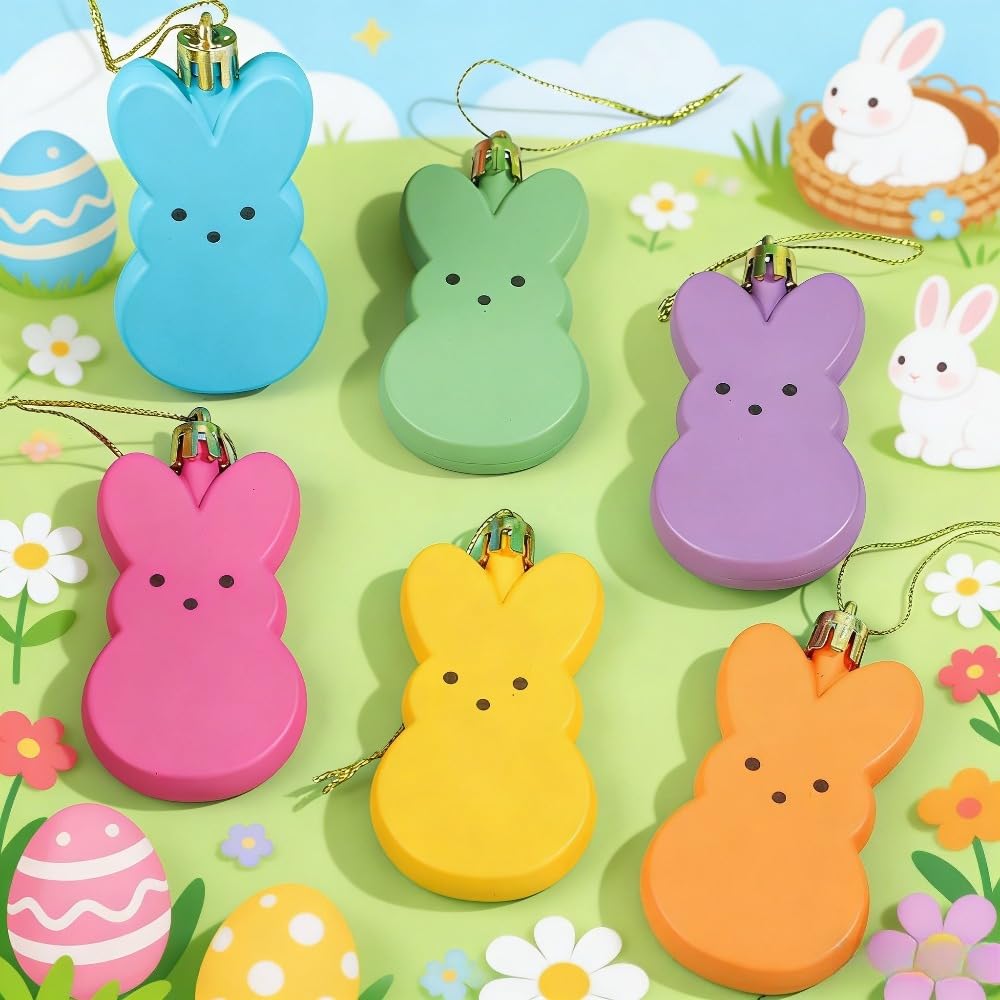 Photo 1 of 9Pcs Colorful Easter Bunny Hanging Ornaments - Peeps Style Plastic Rabbit Decor for Easter Tree, Home & Holiday Party Decor