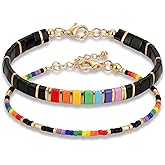 2 PCS Pride Bracelet Miyuki Tila Beaded Bracelets LGBTQ+ Rainbow Bracelets Pride Jewelry Adjusable Wristband for Trans Bisexual Asexual Gay Lesbian LGBT