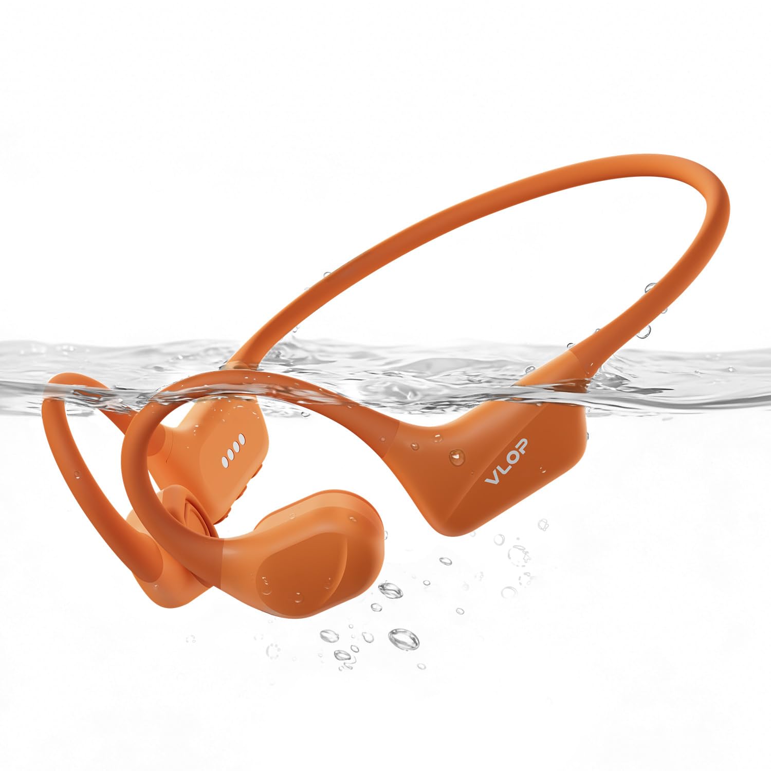 Photo 1 of **MISSING CHARGER**
VLOP Bone Conduction Swimming Headphones IP68 Waterproof, Open-Ear MP3 Headphones with 32GB Memory, Bluetooth 6.0 Wireless Sport Headset for Swimming, Running & Cycling, 8H Playtime(Orange, Standard)