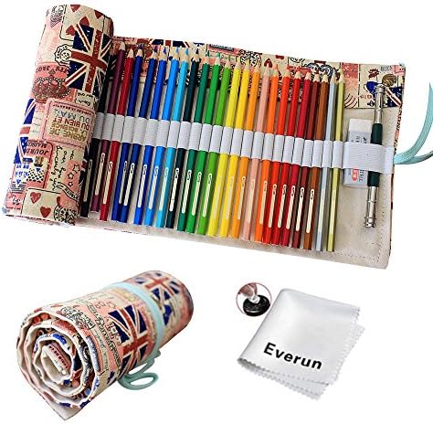 Everun Canvas 72 Holes Pencil Wrap, Travel Drawing Coloring Pencil Holder Roll Organizer for Artist, School and Office Pencils Pouch Case Hold for 72 Colored Pencils (No Pencils Included)