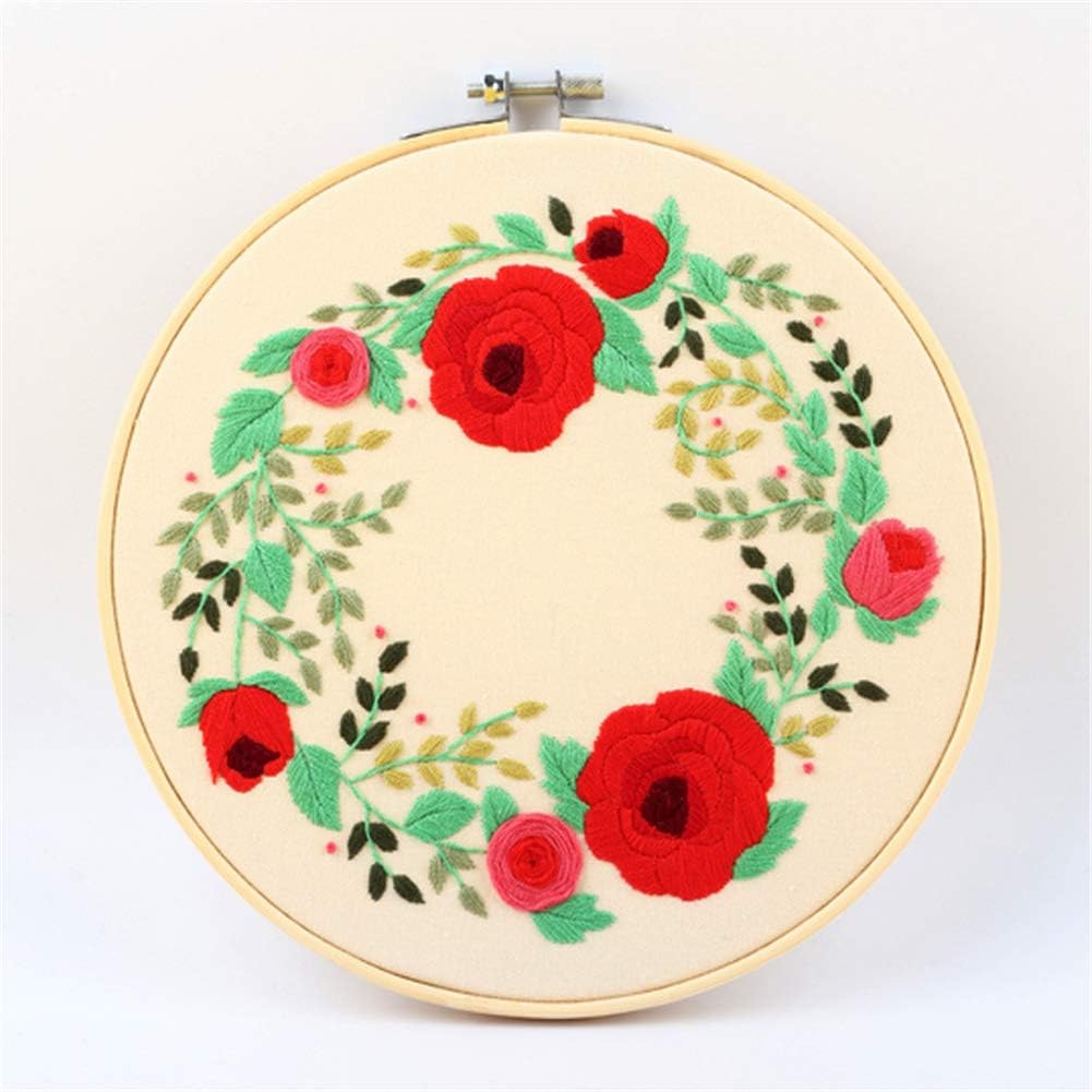 Seehoo Embroidery Starter Kit Set with Pattern and English Instructions, Cross Stitch Kit Include 1 Embroidery Clothes, 1 Plastic Embroidery Hoops, Color Threads and Tools， Style 07