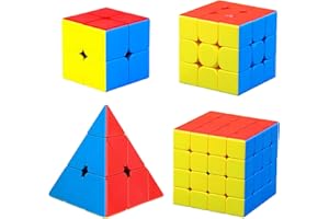 CFMOUR Speed Cube Set - Moyu Meilong 2x2 3x3 4x4 Pyramid Cube Bundle | Stickerless Magic Cubes with Smooth Turning | Birthday Party Christmas Brain Teaser Puzzle Toys for Kids & Adult