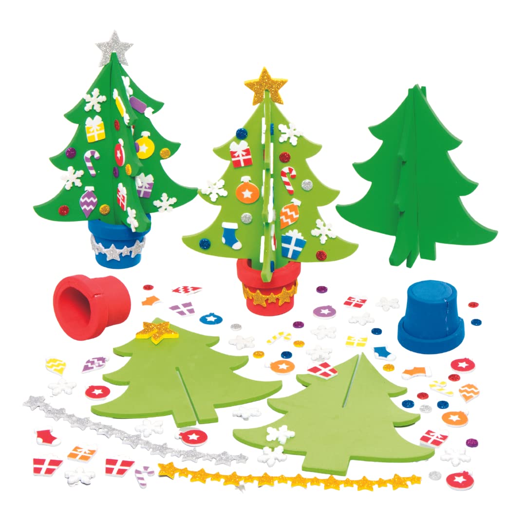 Baker Ross AX427 Christmas Tree Craft Kits - Pack of 4, Festive Crafts for Childrens Activity Packs and Christmas Decorations for Kids, Green