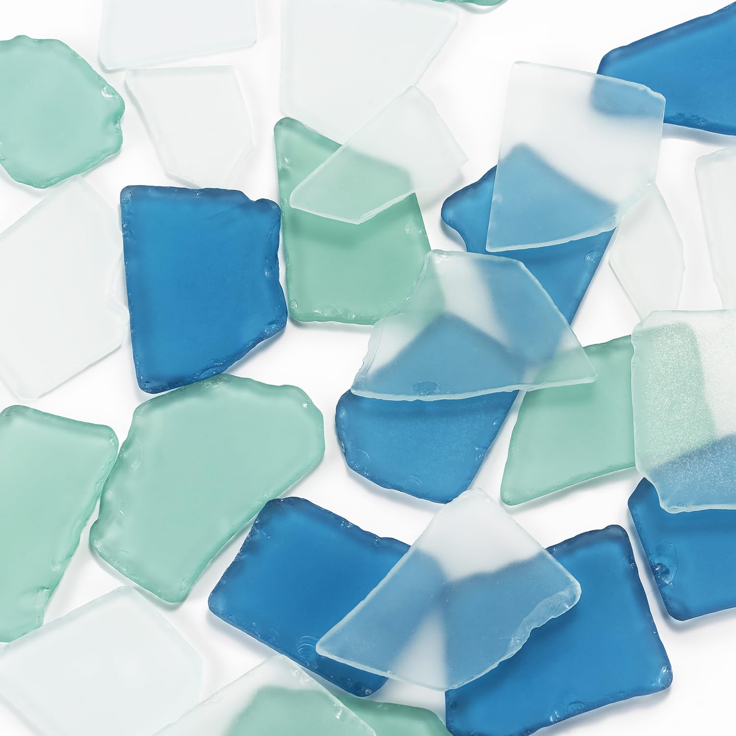 Tumbled Sea Glass 31oz - Frosted Crafting Gems for Christmas Tree Decor, Wreath DIY & Vase Filler | Beach Glass Pieces for Holiday Crafts and Home Décor (Light Blue & Light Green & White)