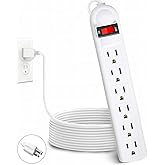 Extension Cord 6 ft - Long Power Strip Surge Protector, 6 AC Outlet Flat Plug, Wall Mount, Multi Plug Outlet Extender Desk Ch