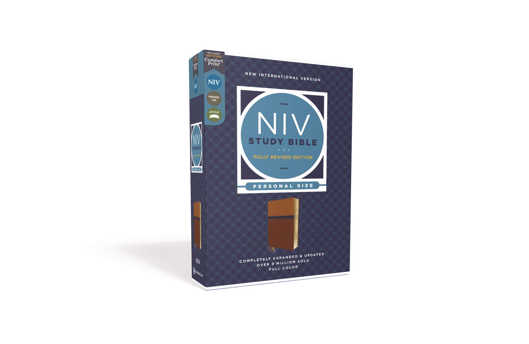 NIV Study Bible, Fully Revised Edition (Study Deeply. Believe Wholeheartedly.), Personal Size, Leathersoft, Brown/Blue, Red Letter, Comfort Print