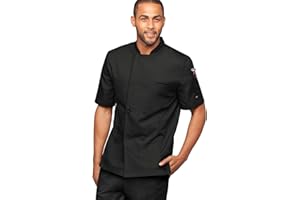 UA CHEF Men's Chef Coat - Breathable Mesh Side Panels, Short Sleeve Kitchen Uniform Jacket, Restaurant & Culinary Workwear
