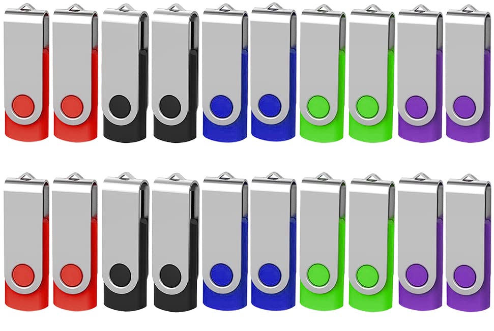 AreTop USB Stick 1 GB Pack of 20 High Speed Swivel Memory Flash Drives for PC, Laptop, Car Multi coloured 2GB 20 Pack