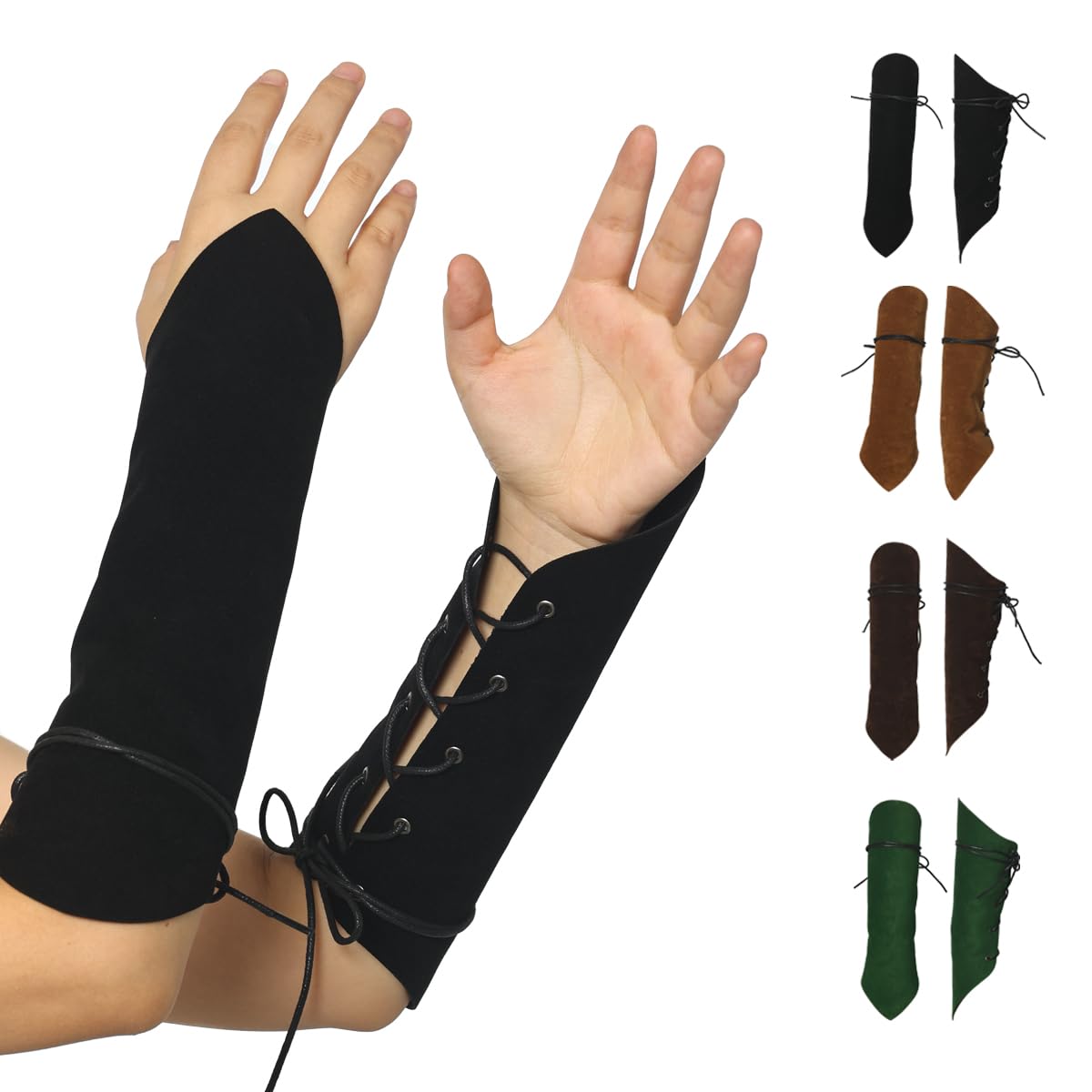 BPURB 2 Pack Medieval Viking Armor Costume Arm Guards for Unisex Gauntlet Wristband Wide Bracer Arm Armor Cuff (Black)
