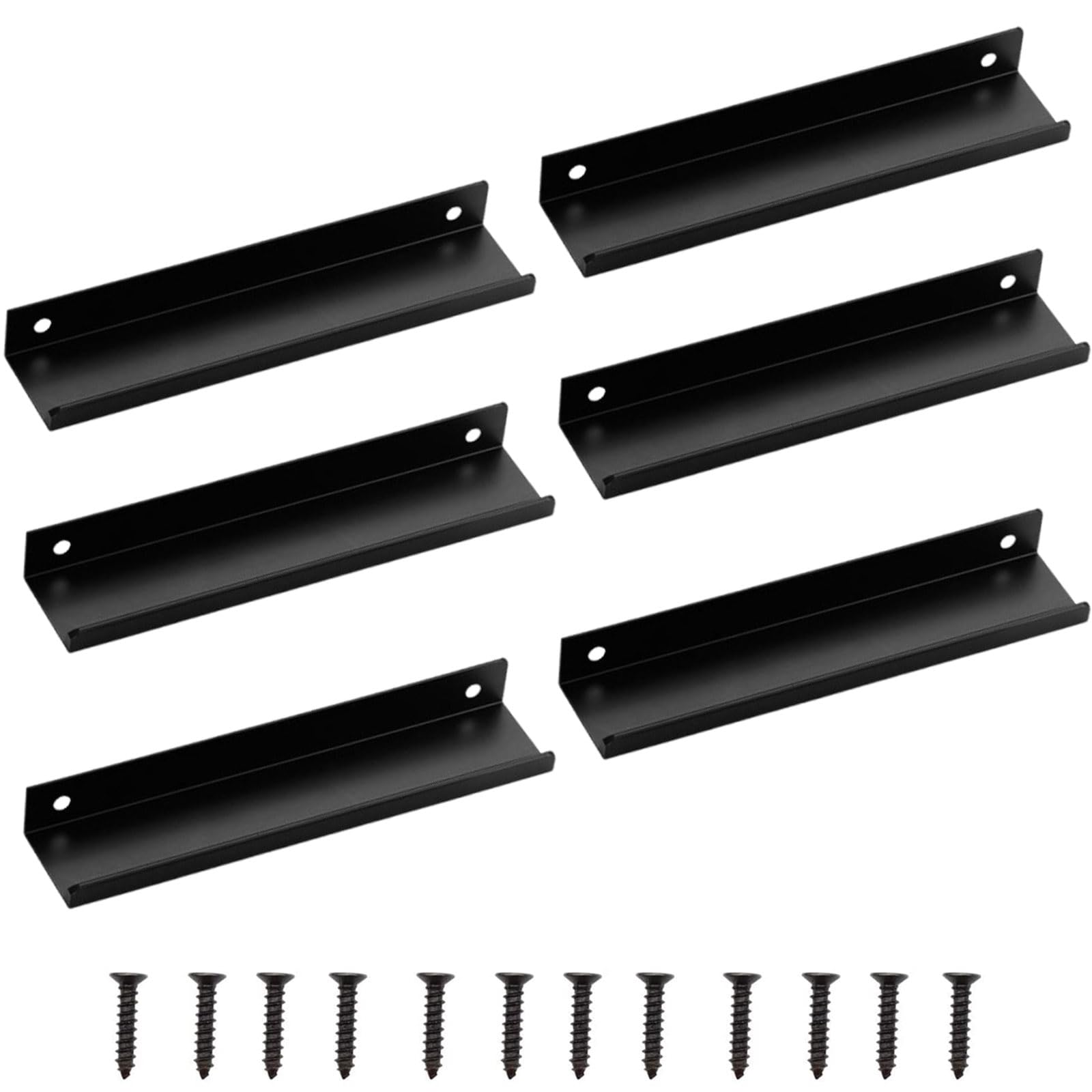 Quixotical 6 Pieces Hidden Drawer Pulls Handles, 150 mm Black Kitchen Handles, Cupboard Handles, Aluminum Handle, with 12 Screws, for Drawer, Bedroom, Kitchen, Wardrobe