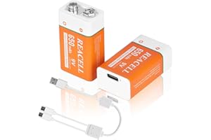 REACELL 9V Rechargeable Batteries with USB C Charge Port, 9 Volt Lithium ion Battery with Type-C Charging Cable, 650mAh Battery for Multimeters, Pack of 2