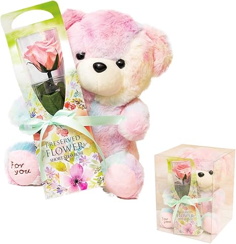 Amazon プリザーブドフラワー くまさんのぬいぐるみセット かわいい 人気 花 誕生日 記念日 父の日 女性 お祝い 贈り物 プレゼント ギフト プリザーブドフラワー オンライン通販