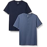 Amazon Essentials Men's Regular-Fit Short-Sleeve Cotton Henley T-Shirt, Pack of 2