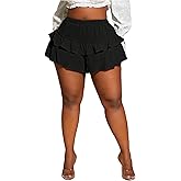 MakeMeChic Women's Summer Plus Size Tiered Ruffle Mini Shorts High Waist Shorts